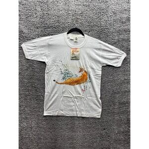 Vintage Kennington 60's 70's Hand Painted Tiger Chinese Characters White Size‎ L